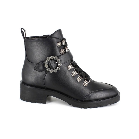 🆕 Nanette Lepore Irina lace up zip combat moto boots black size 8 - Picture 2 of 11